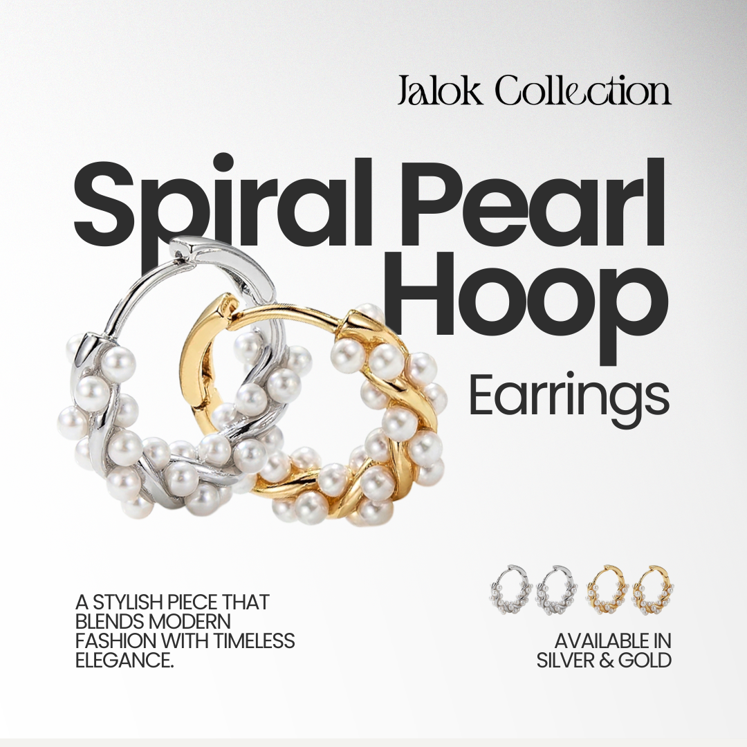 Jalok Collection Spiral Pearl Hoop Earrings