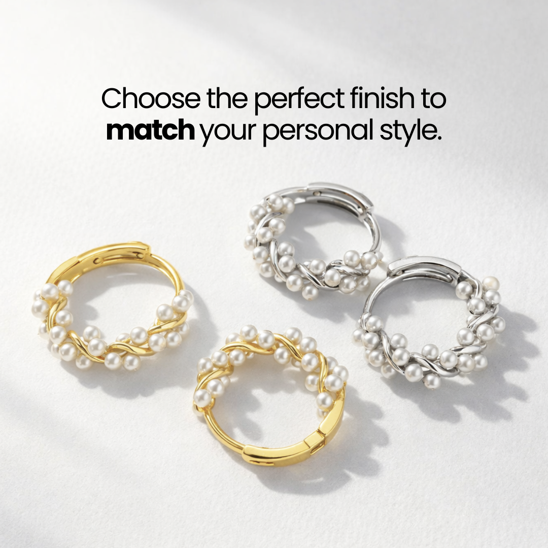 Jalok Collection Spiral Pearl Hoop Earrings