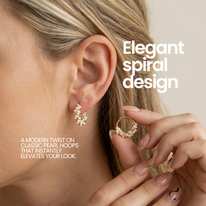 Jalok Collection Spiral Pearl Hoop Earrings
