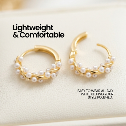 Jalok Collection Spiral Pearl Hoop Earrings