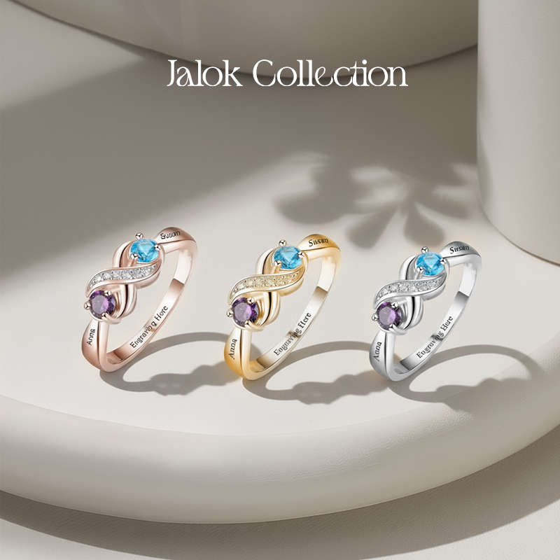 Customized Infinity Birthstone Ring with Engraved Names Personalized Gift for Women Birthday Anniversary Valentine’s Day