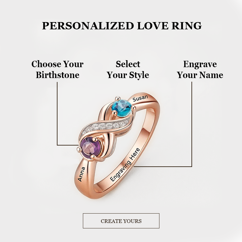 Customized Infinity Birthstone Ring with Engraved Names Personalized Gift for Women Birthday Anniversary Valentine’s Day