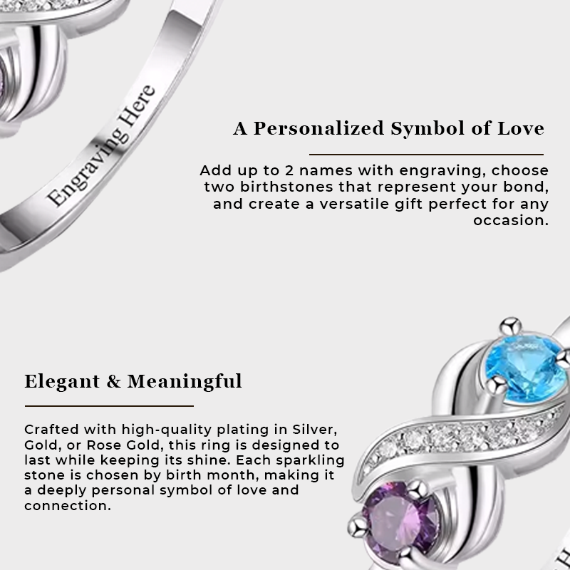 Customized Infinity Birthstone Ring with Engraved Names Personalized Gift for Women Birthday Anniversary Valentine’s Day