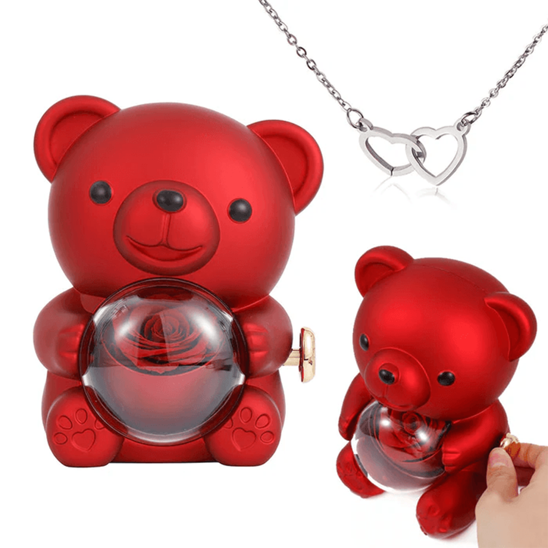 Personalized Heart Necklace With Rotating Rose Bear Giftbox