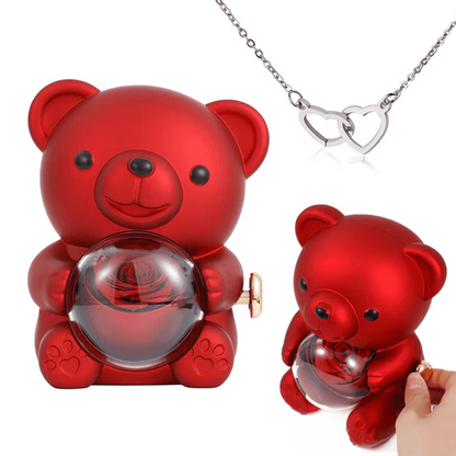 Personalized Heart Necklace With Rotating Rose Bear Giftbox