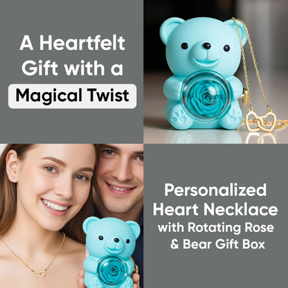 Personalized Heart Necklace With Rotating Rose Bear Giftbox