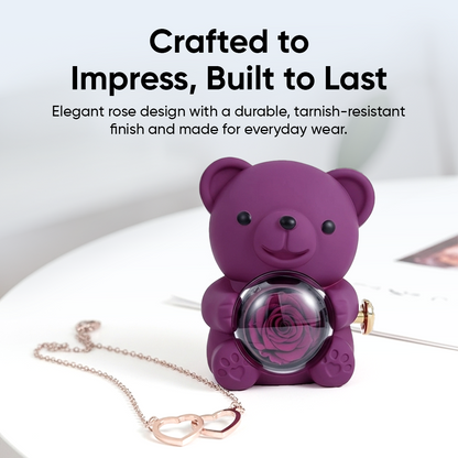 Personalized Heart Necklace With Rotating Rose Bear Giftbox