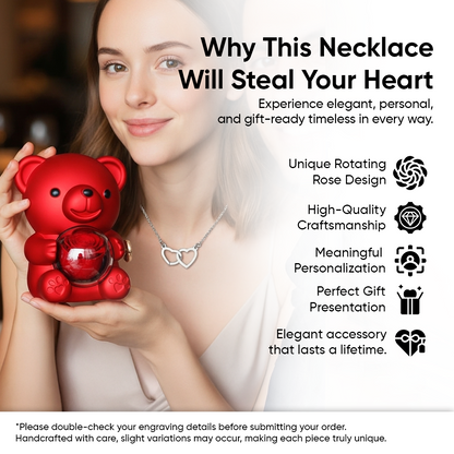 Personalized Heart Necklace With Rotating Rose Bear Giftbox