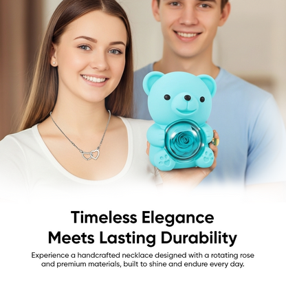 Personalized Heart Necklace With Rotating Rose Bear Giftbox