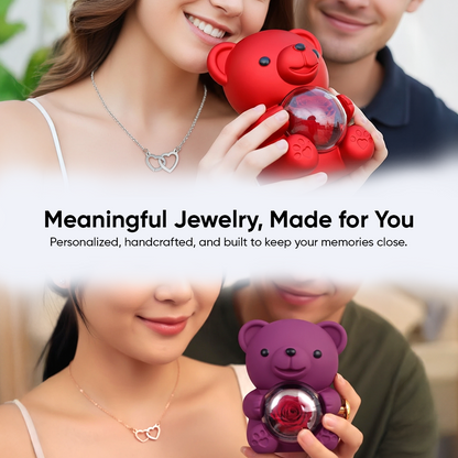 Personalized Heart Necklace With Rotating Rose Bear Giftbox