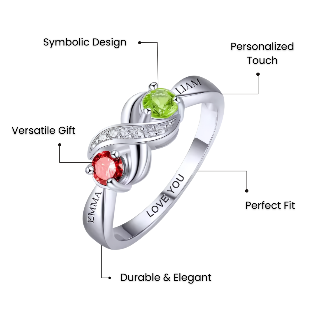 Meet the Customized Infinity Birthstone Name Ring. A Treasure of Love That Lasts Forever